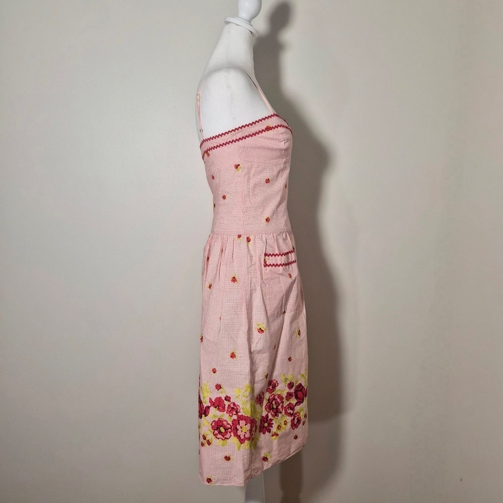 Betsey Johnson Pink Grid Windowpane Plaid Geometric Rose Prairie Farm Dress US 0 - Picture 4 of 10